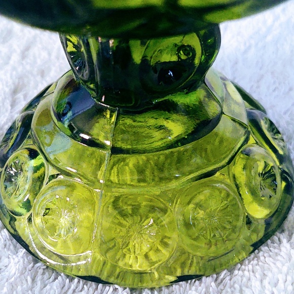 Vintage L. E. Smith Green Glass Footed Compote/Candy/Nut Dish Moon & Stars/MCM - Picture 11 of 16